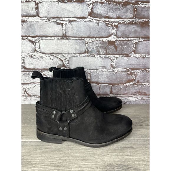 AllSaints Italy Black Leather Harness Ankle Chelsea Boots Women’s 37EU/6.5M US - Picture 9 of 16